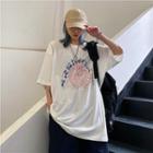 Short-sleeve Round Neck Lettering Angel T-shirt