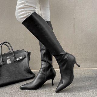 Pointy-toe Spool-heel Tall Boots