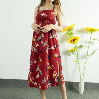Printed Strappy Midi Chiffon Dress