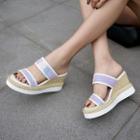 Genuine Leather Sequin Espadrille Wedge Platform Sandals