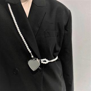 Heart Mirrored Faux Pearl Crossbody Chain 1 Pc - White - One Size