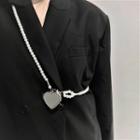 Heart Mirrored Faux Pearl Crossbody Chain 1 Pc - White - One Size