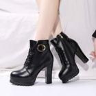 High-heel Lace Up Short Boots