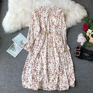 Long-sleeve Heart Print Midi Chiffon Dress