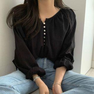Puff-sleeve Round-neck Long-sleeve Shirt