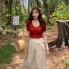 Short-sleeve Cardigan / Midi A-line Skirt