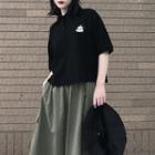 Embroidered Short-sleeve Polo Shirt / A-line Midi Skirt