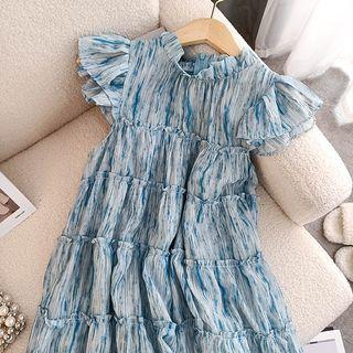 Cap-sleeve Tie-dye Mini A-line Dress
