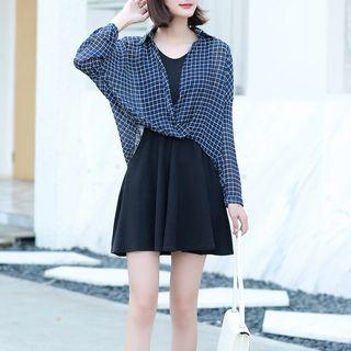 Set: A-line Tank Dress + Long-sleeve Striped Shirt