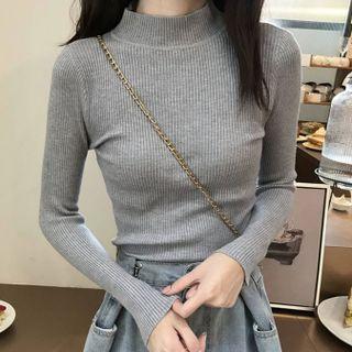 Plain Mock-neck Cropped Sweater