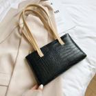 Croc Grain Faux Leather Shoulder Bag Black - One Size