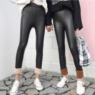 Faux-leather Panel Fleece Pants