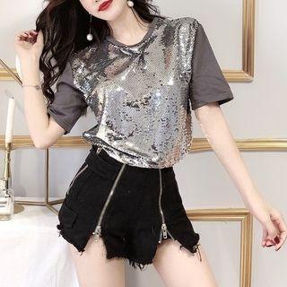 Sequin Short-sleeve Top