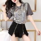 Sequin Short-sleeve Top