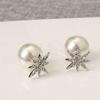 Rhinestone Star Faux Pearl Through & Through Earring 1 Pair - Silver - One Size