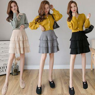 High-waist Layered Pleated Knit Skirt