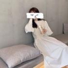 Long-sleeve Midi A-line Dress / Tweed Vest