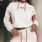 Set: Lettering Two-tone Hoodie + Straight-leg Sweatpants