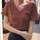 Striped Boxy T-shirt / A-line Mini Skirt