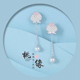 Rhinestone Peach Dangle Earring 1 Pair - Earring - Silver - One Size