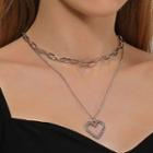 Heart Pendant Layered Necklace 1pc - 01 - Silver - One Size