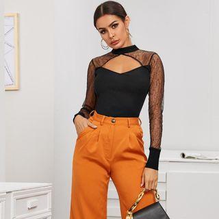Mesh Sleeve Cutout Blouse