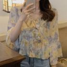Flared-sleeve Floral Ruffle Blouse