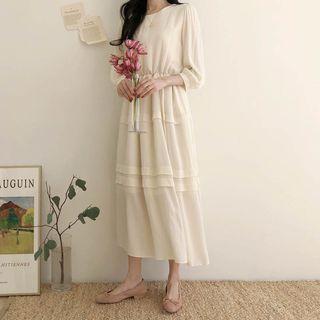 3/4-sleeve Midi A-line Dress Off-white - One Size