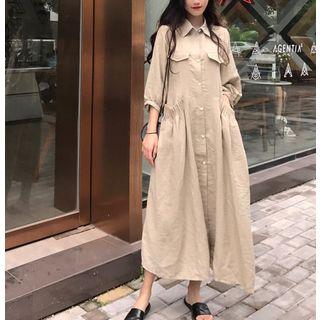 3/4-sleeve Midi Collared Dress Almond - One Size