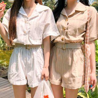 Roll-up Belted Stripe Playsuits