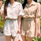 Roll-up Belted Stripe Playsuits