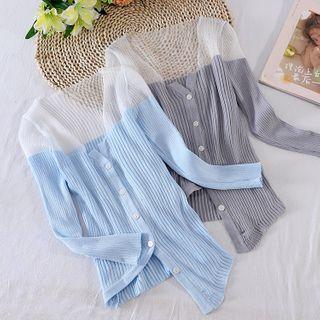 V-neck Knit Panel Mesh Cardigan