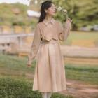 Mock Two-piece Belted Midi A-line Dress