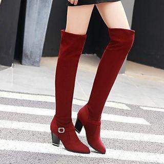 Elastic Fabric Block Heel Over-the-knee Boots