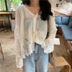 Long-sleeve Eyelet Open Knit Top
