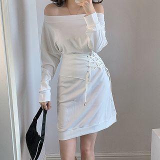 Off-shoulder Lace-up Mini Sweatshirt Dress