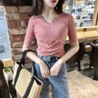 Knot Short Sleeve Cropped Knit T-shirt
