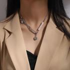 Pendant Beaded Layered Chain Necklace Silver - One Size