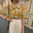 Short-sleeve Floral Print Shirt Floral - Orange & Yellow & Blue - One Size