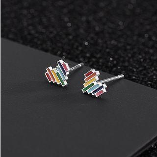 925 Sterling Silver Rainbow Heart Earring Es858 - 1 Pair - One Size