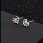 925 Sterling Silver Rainbow Heart Earring Es858 - 1 Pair - One Size
