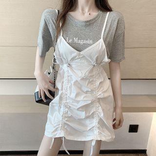 Mock Two-piece Drawstring Short-sleeve Mini Dress