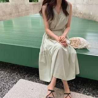 Drawcord-waist Long Sundress Mint Green - One Size