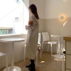 Half-placket Slit-side Corduroy Long Shirtdress Light Beige - One Size