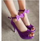 Bow-accent Peep-toe High-heel Faux Suede Pumps
