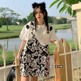 Round-neck Printed Ruffle A-line Mini Dress