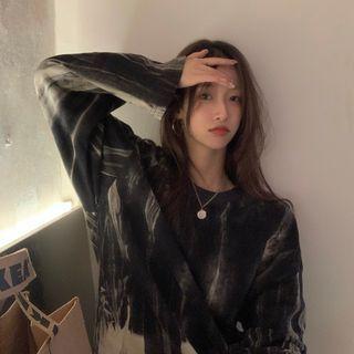 Long-sleeve Round-neck Dyed Top As Shown In Figure - One Size