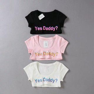 Short-sleeve Crop Top / Lettering Crop Top
