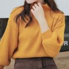 High-neck Puff-sleeve Sweater