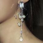 Rhinestone Faux Pearl Fringed Earring 1 Pair - Faux Pearl & Tassel - Silver - One Size